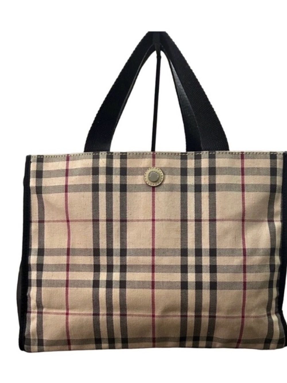 Burberry Beige Check Canvas Tote with Black Straps!